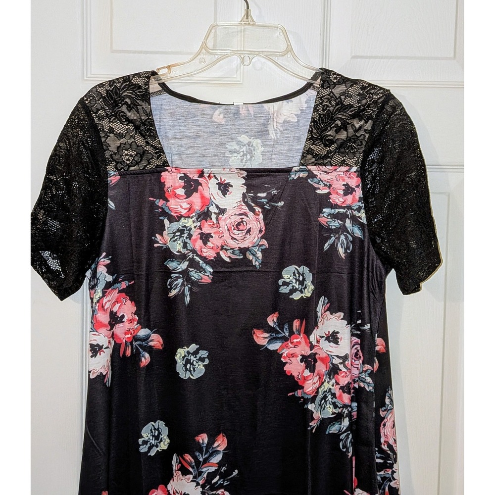 Floral Print Dress Lace Sleeve Square Neck Casual Mini Dress Size L NWT - Picture 4 of 10